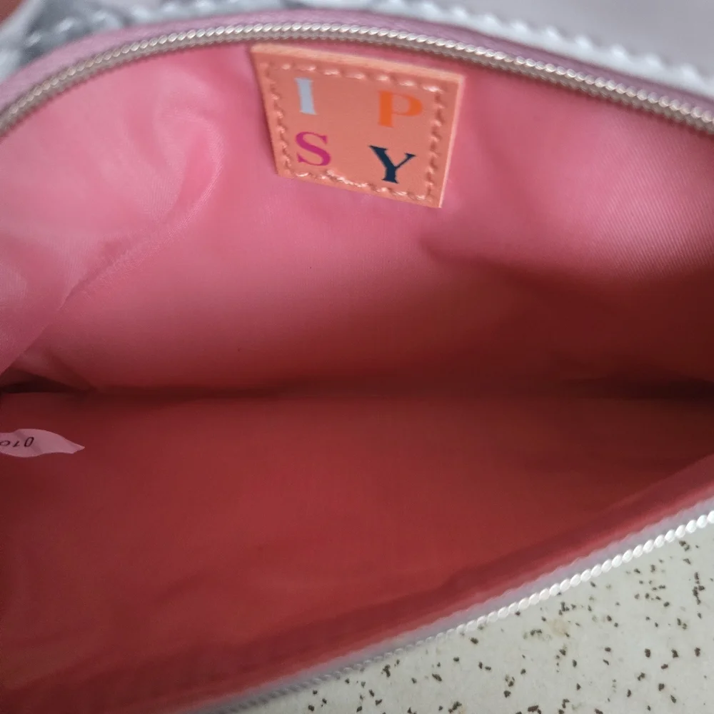 Ipsy Marble Print Makeup Bag with Pink Zipper